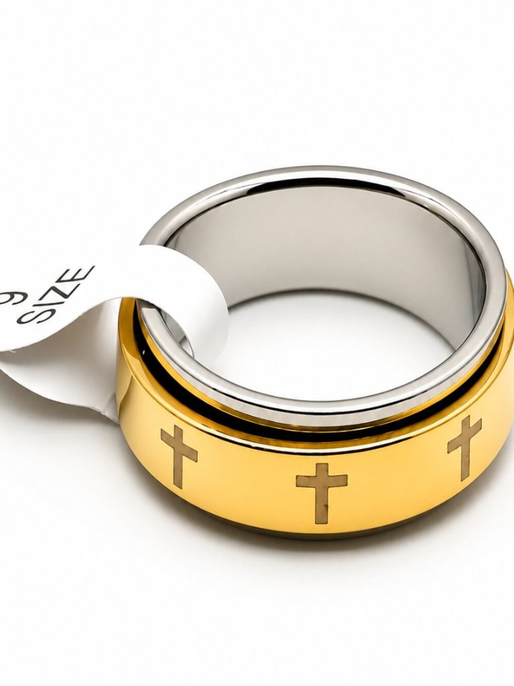 Two-Tone Engraved Unisex Fidget Spinner Ring - Size 9 - Man's or Woman's Ring